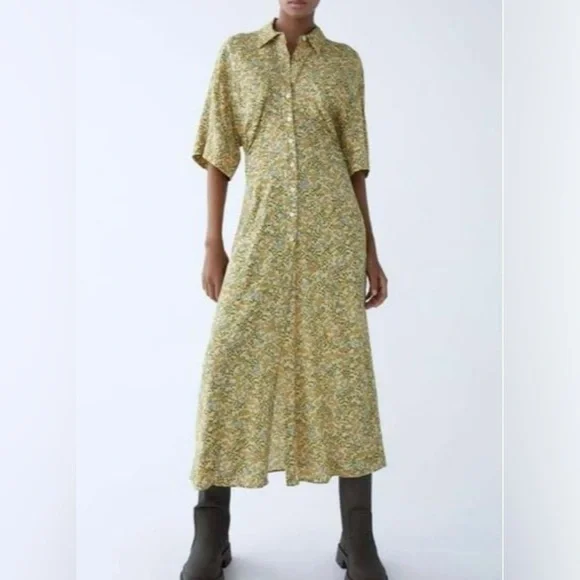 zara buttoned midi dress BUTTONED MIDI DRESS - Yellow
